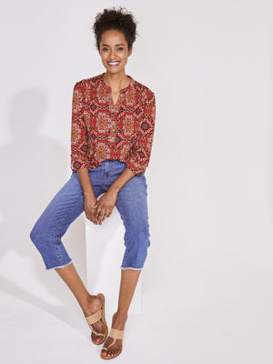 Roz & Ali Medallion Pintuck Print Popover - 6
