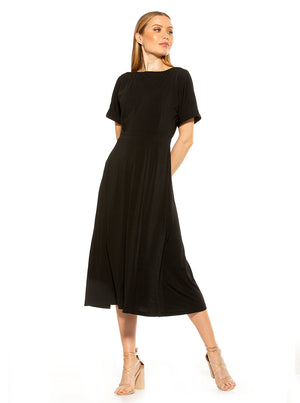 Lana Draped Boatneck Neckline Bodice Midi Dress With Slit - 55