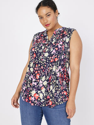 Roz & Ali Sleeveless Botanical Floral Popover - Plus - 8