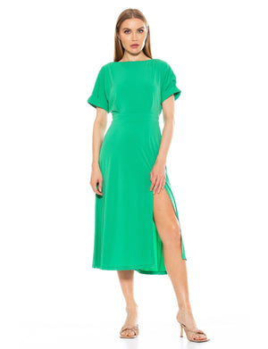 Lana Draped Boatneck Neckline Bodice Midi Dress With Slit - 36