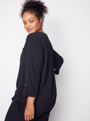 Roz & Ali Three Quarter Sleeve Side Tie Popover Blouse - Plus - 17