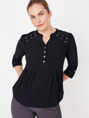 Roz & Ali Novelty Black Pintuck Popover - 2
